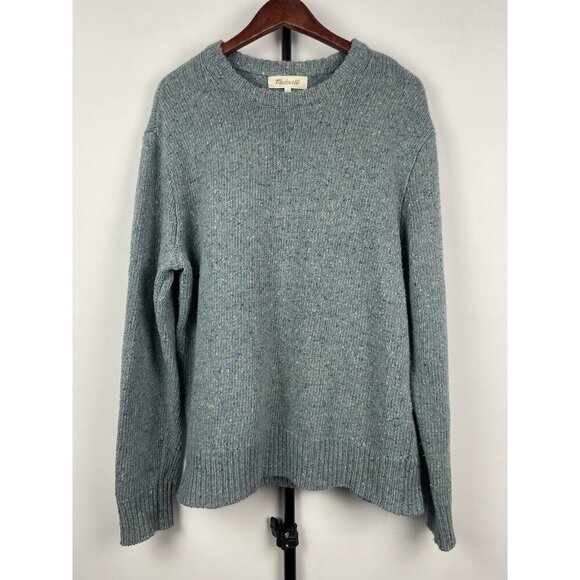 Madewell Blue Green Speckle Knit Ribbed Pullover Crewneck Sweater Size L - Picture 1 of 6